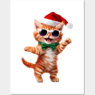 Dancing santa cat Posters and Art